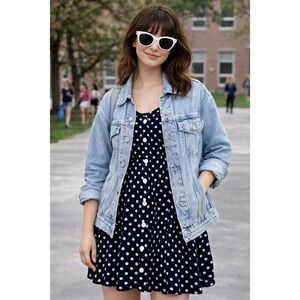 Vintage Navy Blue Polka Dot Dress, Moda Int'l (small) Made in USA vintage dress